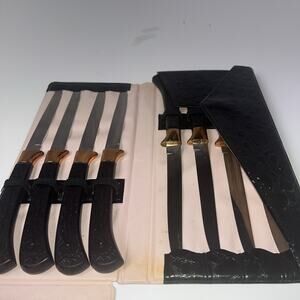 Vintage Wiltshire Steak Knife Set Of 8 Stainless Cooper In Faux leather Case.